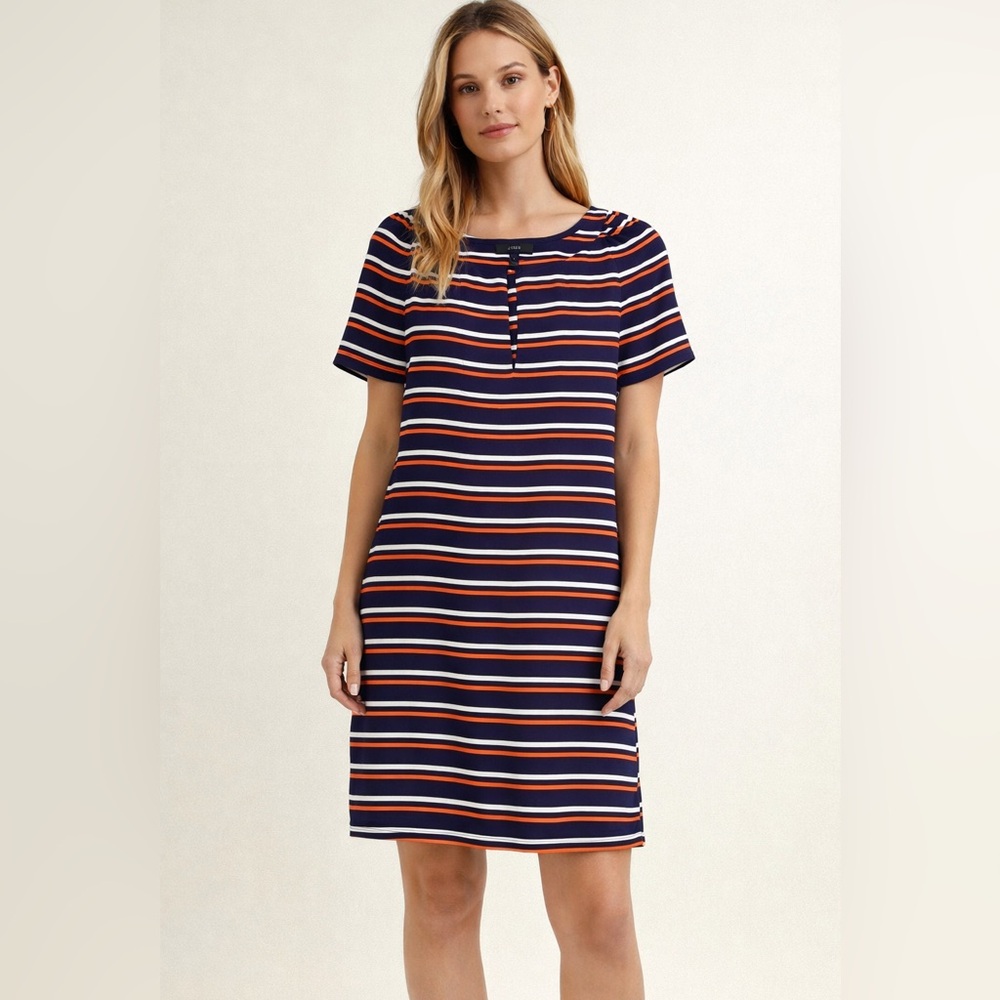J. Crew Navy, White & Red Striped Nautical Midi Dress 100% Silk size 4